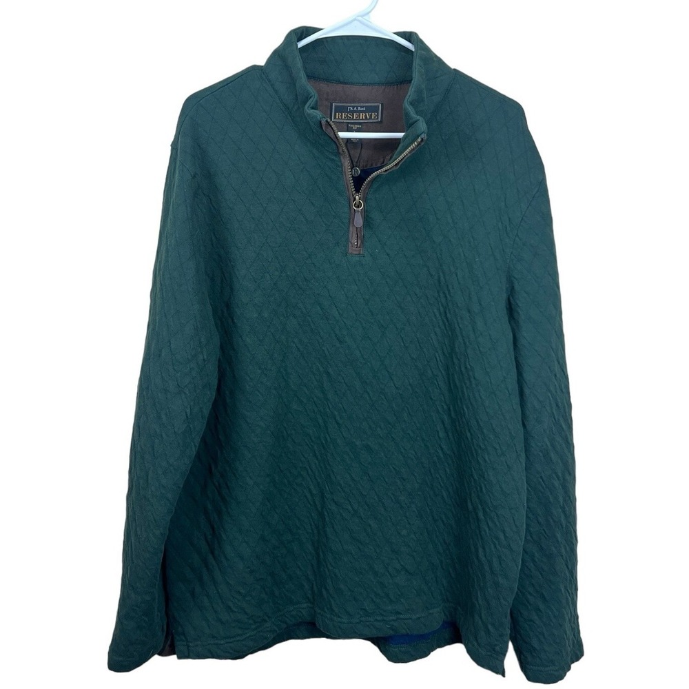 Jos A. Bank Reserve Quilted Quarter Zip Pullover‎ Cotton Dark Green Size L NWOT